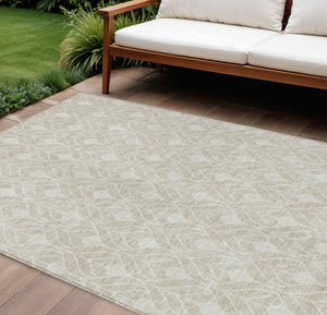 Homeroots 3' Beige And Ivory Geometric Washable Area Rug For Indoor & Outdoor Spaces, Durable And Stylish 10' X 14' Polyester 595708