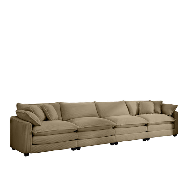 English Elm Corduroy 4-Seater Sofa - Stylish Modern Upholstered Comfort With Pillows For Living Rooms & Offices W714S00800