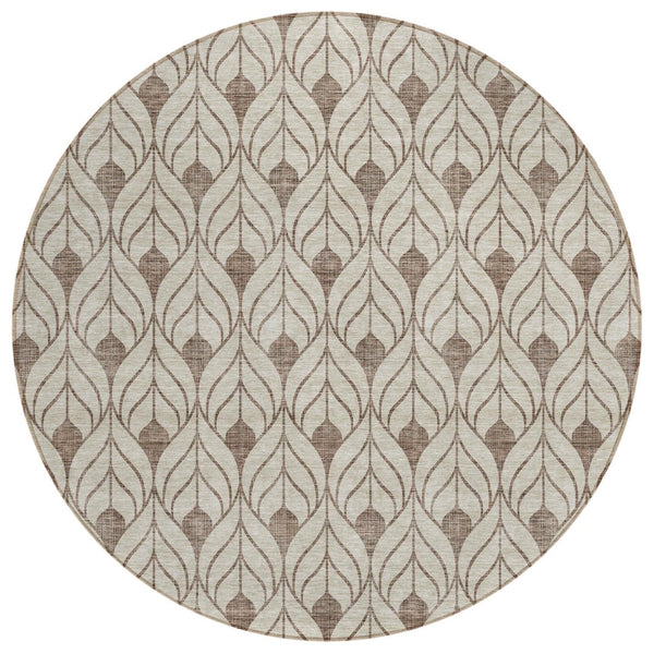 HomeRoots 5' Stylish Brown and Beige Geometric Area Rug - Durable and Washable for Indoor or Outdoor Use 8' Round 595711