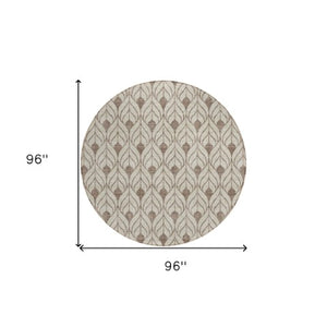 Homeroots 3' Beige And Ivory Geometric Washable Area Rug For Indoor & Outdoor Spaces, Durable And Stylish 8' Round Polyester 595711