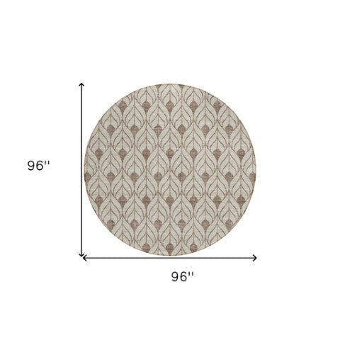 Homeroots 3' Beige And Ivory Geometric Washable Area Rug For Indoor & Outdoor Spaces, Durable And Stylish 8' Round Polyester 595711