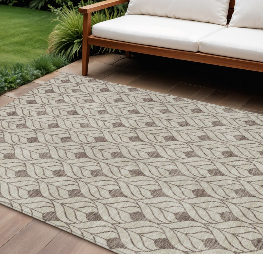 HomeRoots 5' Stylish Brown and Beige Geometric Area Rug - Durable and Washable for Indoor or Outdoor Use 8' X 10' 595712