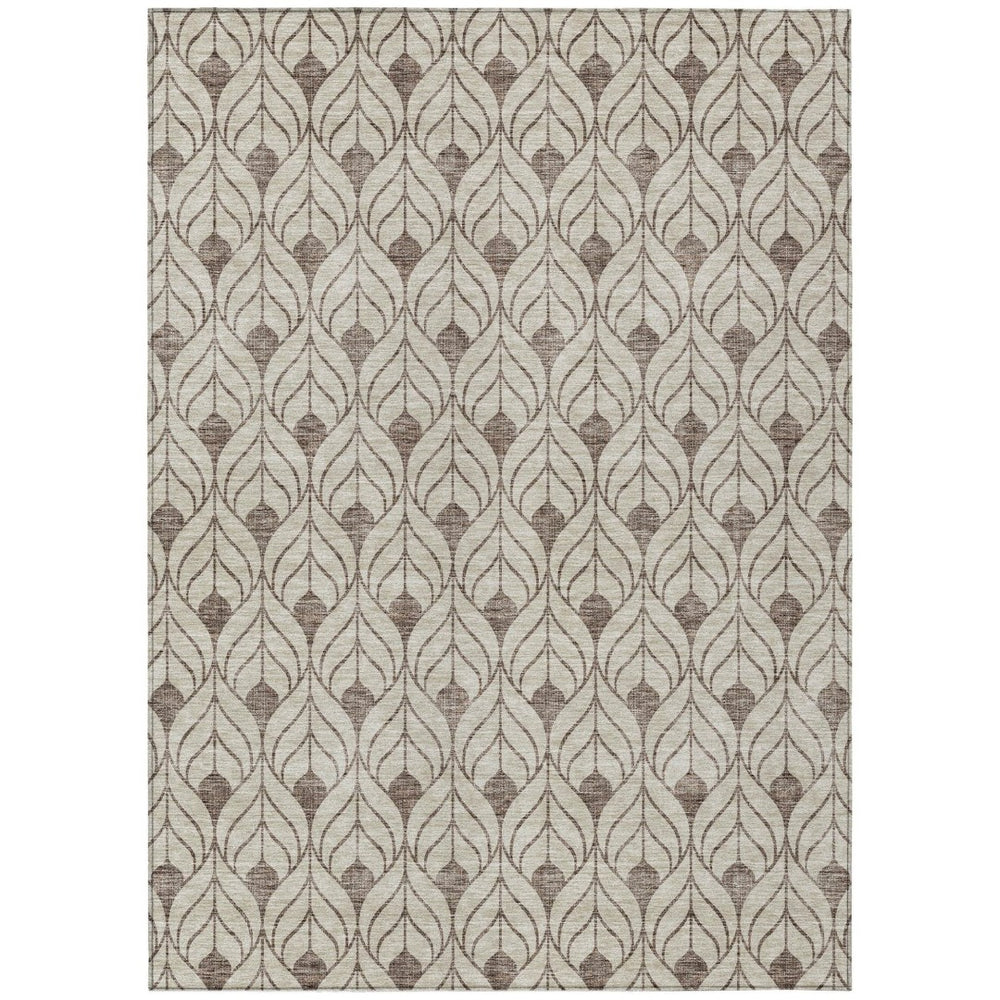 HomeRoots 5' Stylish Brown and Beige Geometric Area Rug - Durable and Washable for Indoor or Outdoor Use 8' X 10' 595712