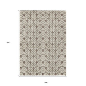 Homeroots 3' Beige And Ivory Geometric Washable Area Rug For Indoor & Outdoor Spaces, Durable And Stylish 9' X 12' Polyester 595713