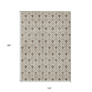 Homeroots 3' Beige And Ivory Geometric Washable Area Rug For Indoor & Outdoor Spaces, Durable And Stylish 10' X 14' Polyester 595714