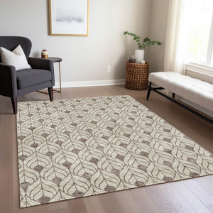 Homeroots 3' Beige And Ivory Geometric Washable Area Rug For Indoor & Outdoor Spaces, Durable And Stylish 10' X 14' Polyester 595714