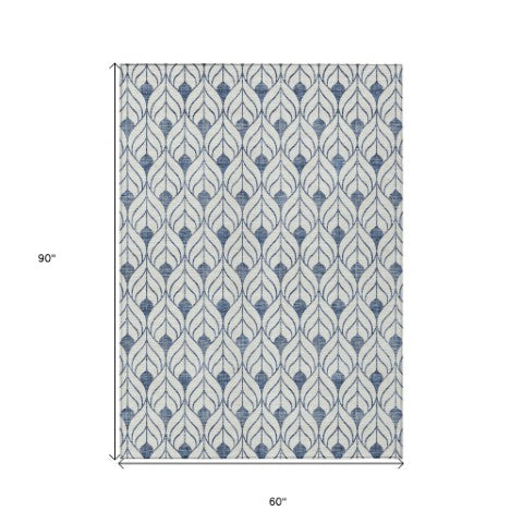 Homeroots 3' Beige And Ivory Geometric Washable Area Rug For Indoor & Outdoor Spaces, Durable And Stylish 5' X 8' Polyester 595716