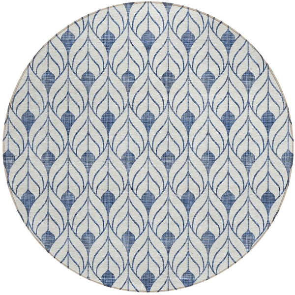 Homeroots 3' Beige And Ivory Geometric Washable Area Rug For Indoor & Outdoor Spaces, Durable And Stylish 8' Round Polyester 595717