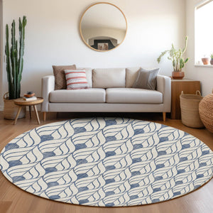 Homeroots 3' Beige And Ivory Geometric Washable Area Rug For Indoor & Outdoor Spaces, Durable And Stylish 8' Round Polyester 595717