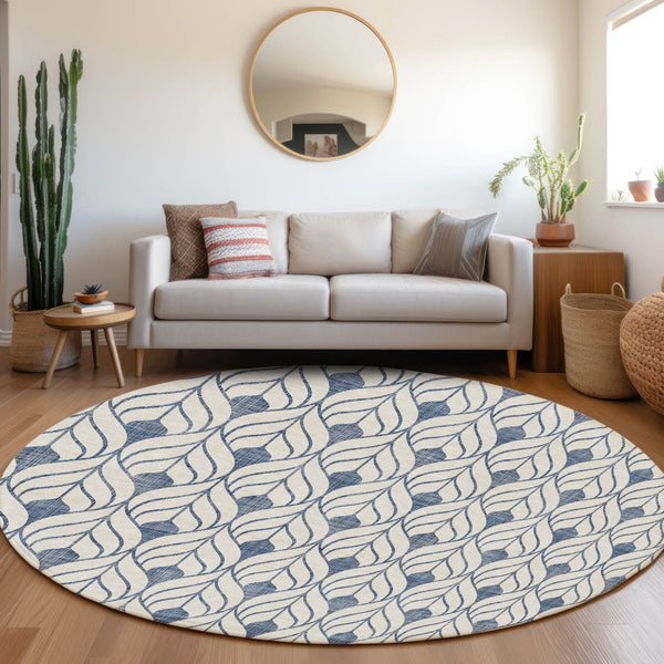 Homeroots 3' Beige And Ivory Geometric Washable Area Rug For Indoor & Outdoor Spaces, Durable And Stylish 8' Round Polyester 595717