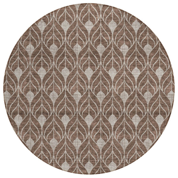 HomeRoots 5' Geometric Washable Indoor Outdoor Area Rug - Chocolate & Beige, Durable, Stain-Resistant Style 8' Round 595723