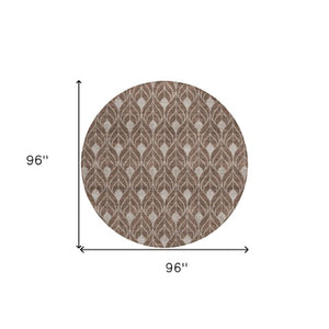 Homeroots 3' Beige And Ivory Geometric Washable Area Rug For Indoor & Outdoor Spaces, Durable And Stylish 8' Round Polyester 595723