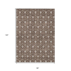 Homeroots 3' Beige And Ivory Geometric Washable Area Rug For Indoor & Outdoor Spaces, Durable And Stylish 8' X 10' Polyester 595724