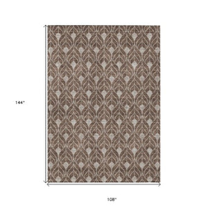Homeroots 3' Beige And Ivory Geometric Washable Area Rug For Indoor & Outdoor Spaces, Durable And Stylish 9' X 12' Polyester 595725