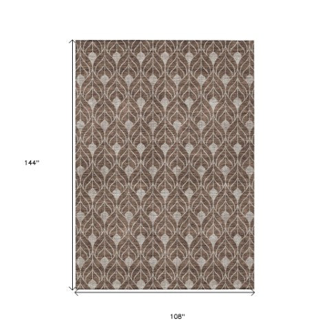 Homeroots 3' Beige And Ivory Geometric Washable Area Rug For Indoor & Outdoor Spaces, Durable And Stylish 9' X 12' Polyester 595725