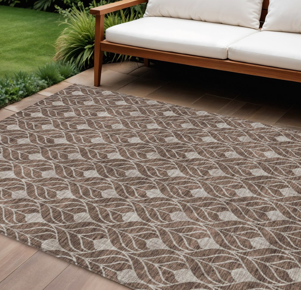 HomeRoots 9' X 12' Chocolate and Beige Geometric Area Rug - Stylish, Washable, Indoor/Outdoor, Durable Design 595725