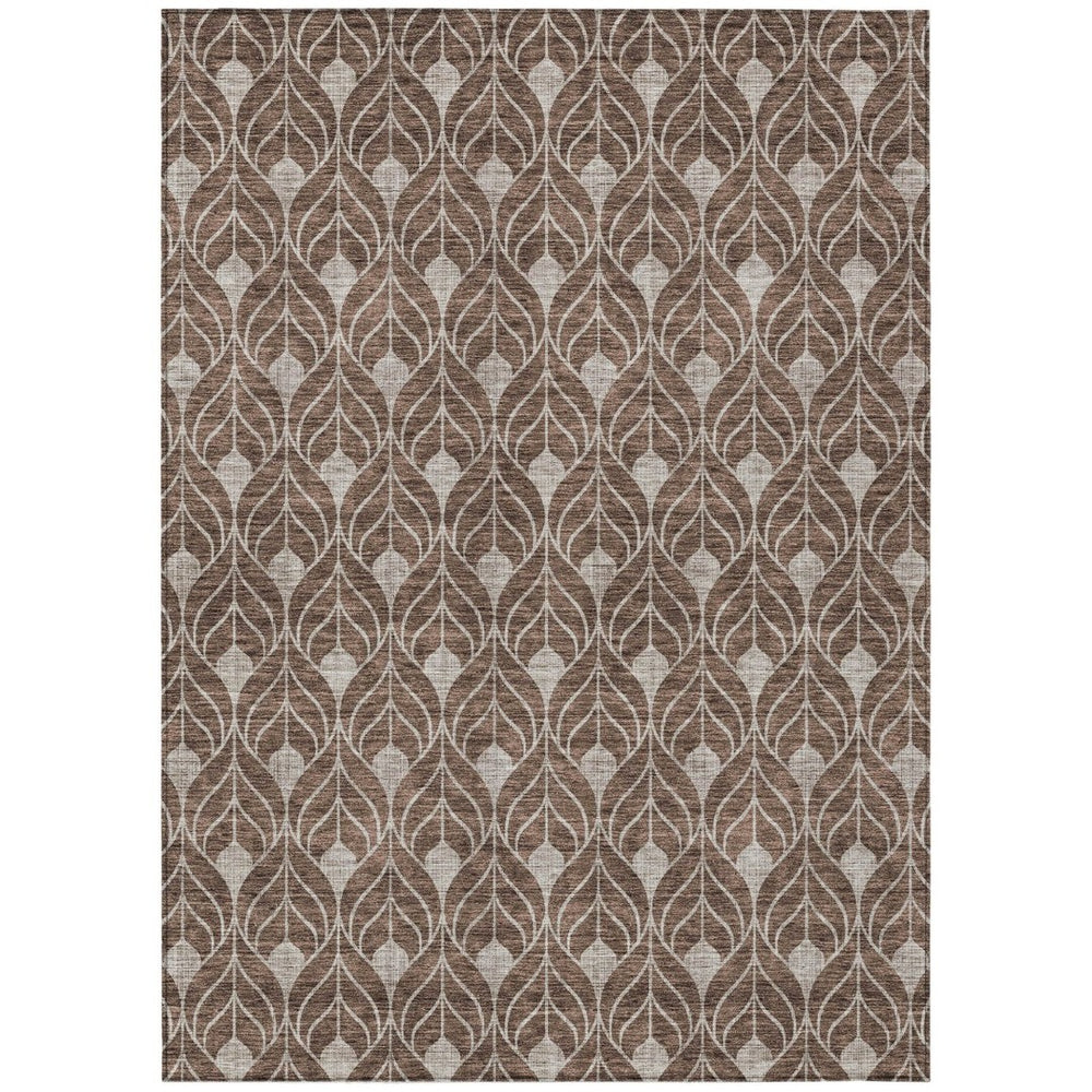 HomeRoots 9' X 12' Chocolate and Beige Geometric Area Rug - Stylish, Washable, Indoor/Outdoor, Durable Design 595725