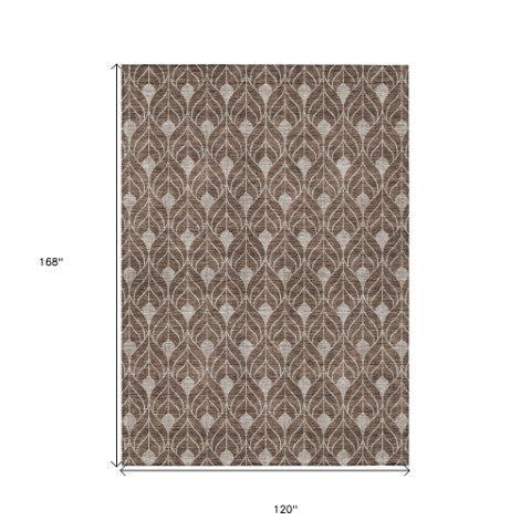 Homeroots 3' Beige And Ivory Geometric Washable Area Rug For Indoor & Outdoor Spaces, Durable And Stylish 10' X 14' Polyester 595726