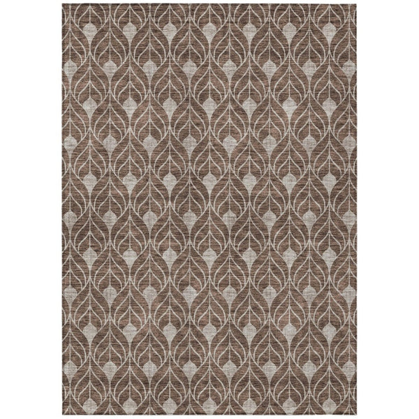HomeRoots 5' Geometric Washable Indoor Outdoor Area Rug - Chocolate & Beige, Durable, Stain-Resistant Style 10' X 14' 595726