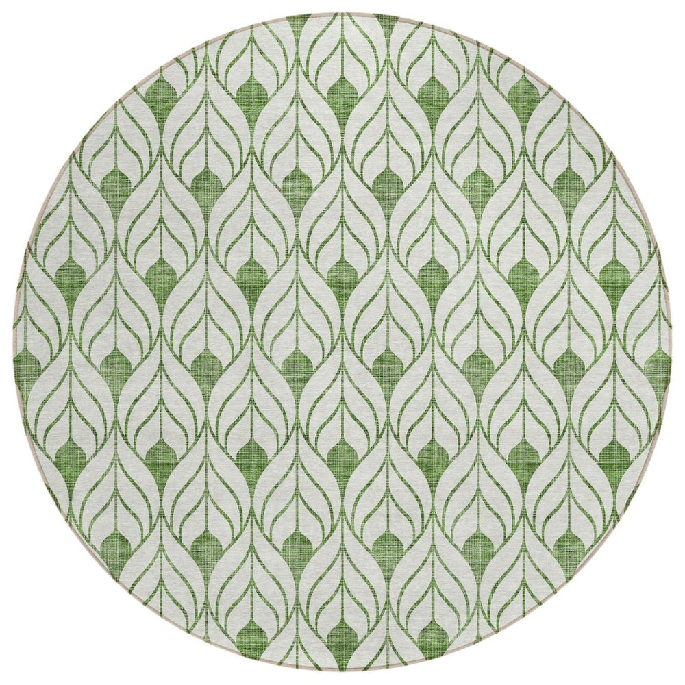 HomeRoots 5' Refresh Your Space with a Durable Green and Ivory Geometric Indoor Outdoor Area Rug Today! 8' Round 595729