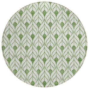 HomeRoots 5' Refresh Your Space with a Durable Green and Ivory Geometric Indoor Outdoor Area Rug Today! 8' Round 595729