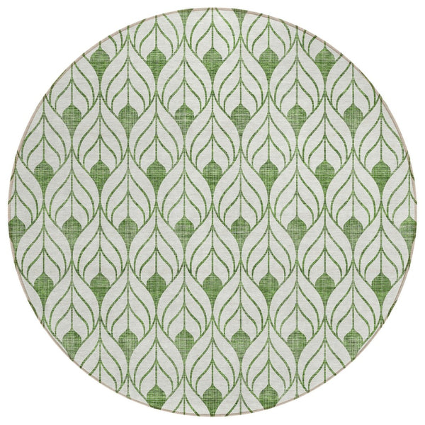 HomeRoots 5' Refresh Your Space with a Durable Green and Ivory Geometric Indoor Outdoor Area Rug Today! 8' Round 595729