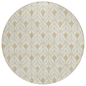 HomeRoots 5' Gold and Beige Geometric Indoor-Outdoor Area Rug - Stylish, Durable, and Easy to Clean for Any Space 8' Round 595735