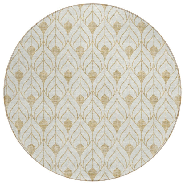 HomeRoots 5' Gold and Beige Geometric Indoor-Outdoor Area Rug - Stylish, Durable, and Easy to Clean for Any Space 8' Round 595735