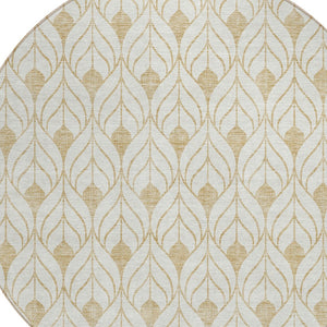 Homeroots 3' Beige And Ivory Geometric Washable Area Rug For Indoor & Outdoor Spaces, Durable And Stylish 8' Round Polyester 595735