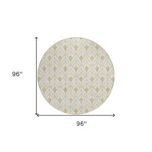 Homeroots 3' Beige And Ivory Geometric Washable Area Rug For Indoor & Outdoor Spaces, Durable And Stylish 8' Round Polyester 595735