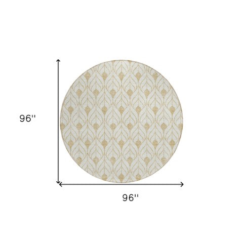 Homeroots 3' Beige And Ivory Geometric Washable Area Rug For Indoor & Outdoor Spaces, Durable And Stylish 8' Round Polyester 595735