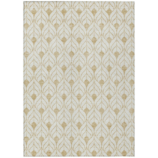 HomeRoots 5' Gold and Beige Geometric Indoor-Outdoor Area Rug - Stylish, Durable, and Easy to Clean for Any Space 8' X 10' 595736