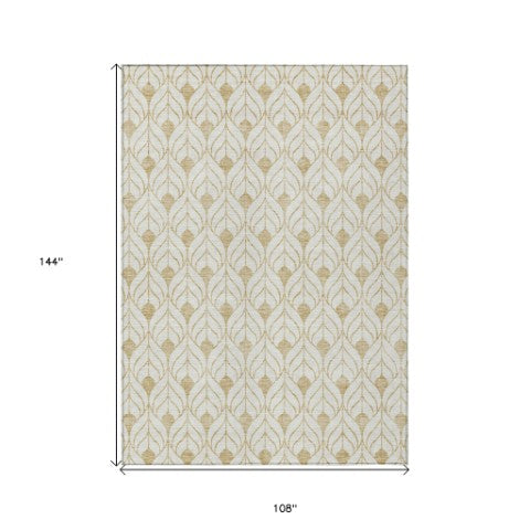 Homeroots 3' Beige And Ivory Geometric Washable Area Rug For Indoor & Outdoor Spaces, Durable And Stylish 9' X 12' Polyester 595737