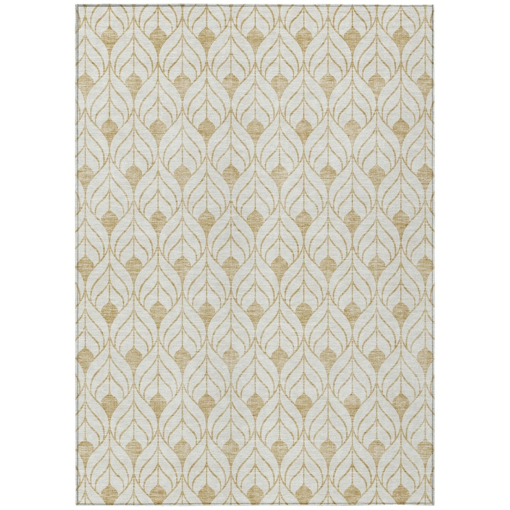 HomeRoots 9' X 12' Gold & Beige Geometric Area Rug - Stylish, Washable, Durable for Indoor & Outdoor Spaces 595737