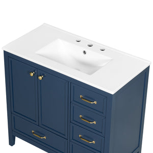 English Elm Christopher Knight Home® - 36" Vintage-inspired Bathroom Vanity with Ceramic Sink, Solid Wood Frame, Soft-Close Drawers, Spacious Storage Blue N759P293646C