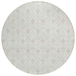 HomeRoots 5' Modern Ivory and Beige Geometric Area Rug - Washable, Durable Design for Indoor/Outdoor Spaces 8' Round 595747