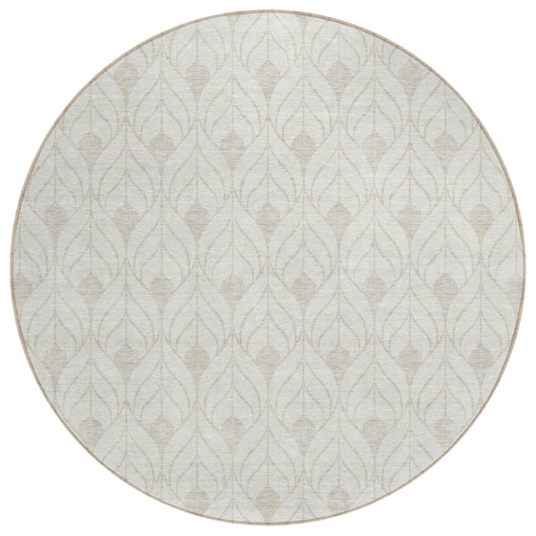 HomeRoots 5' Modern Ivory and Beige Geometric Area Rug - Washable, Durable Design for Indoor/Outdoor Spaces 8' Round 595747