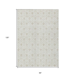 Homeroots 3' Beige And Ivory Geometric Washable Area Rug For Indoor & Outdoor Spaces, Durable And Stylish 8' X 10' Polyester 595748