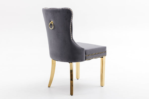 English Elm Hengming Tufted Wingback Velvet Dining Chairs Nailhead Trim Formal Set of 2 Dark Gray W212P465071
