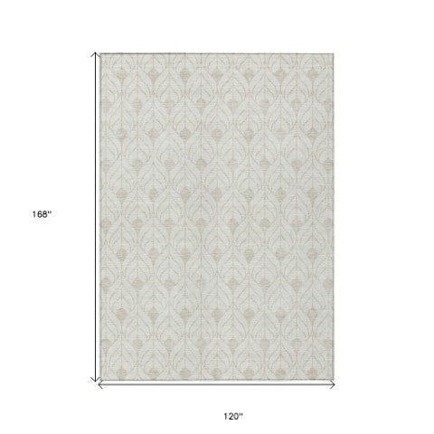 Homeroots 3' Beige And Ivory Geometric Washable Area Rug For Indoor & Outdoor Spaces, Durable And Stylish 10' X 14' Polyester 595750