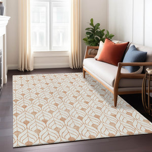 Homeroots 3' Beige And Ivory Geometric Washable Area Rug For Indoor & Outdoor Spaces, Durable And Stylish 3' X 5' Polyester 595763