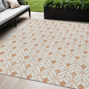 Homeroots 3' Beige And Ivory Geometric Washable Area Rug For Indoor & Outdoor Spaces, Durable And Stylish 5' X 8' Polyester 595764