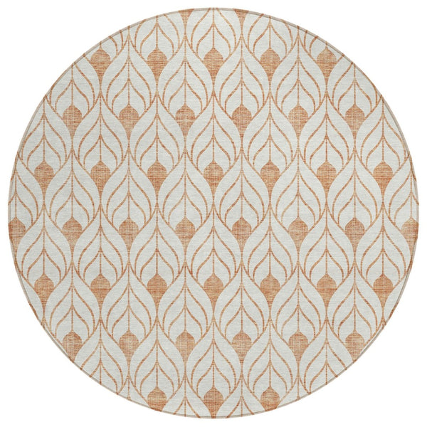 HomeRoots 5' Salmon and Beige Geometric Indoor Outdoor Area Rug - Stylish, Durable, Washable, Versatile Design 8' Round 595765