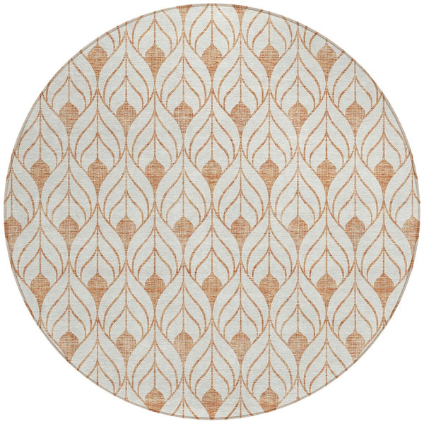 Homeroots 3' Beige And Ivory Geometric Washable Area Rug For Indoor & Outdoor Spaces, Durable And Stylish 8' Round Polyester 595765