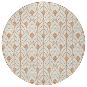 Homeroots 3' Beige And Ivory Geometric Washable Area Rug For Indoor & Outdoor Spaces, Durable And Stylish 8' Round Polyester 595765