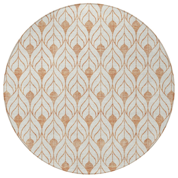 Homeroots 3' Beige And Ivory Geometric Washable Area Rug For Indoor & Outdoor Spaces, Durable And Stylish 8' Round Polyester 595765
