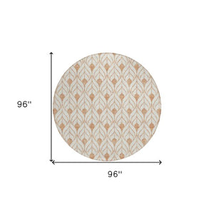 Homeroots 3' Beige And Ivory Geometric Washable Area Rug For Indoor & Outdoor Spaces, Durable And Stylish 8' Round Polyester 595765