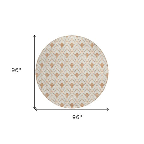 Homeroots 3' Beige And Ivory Geometric Washable Area Rug For Indoor & Outdoor Spaces, Durable And Stylish 8' Round Polyester 595765