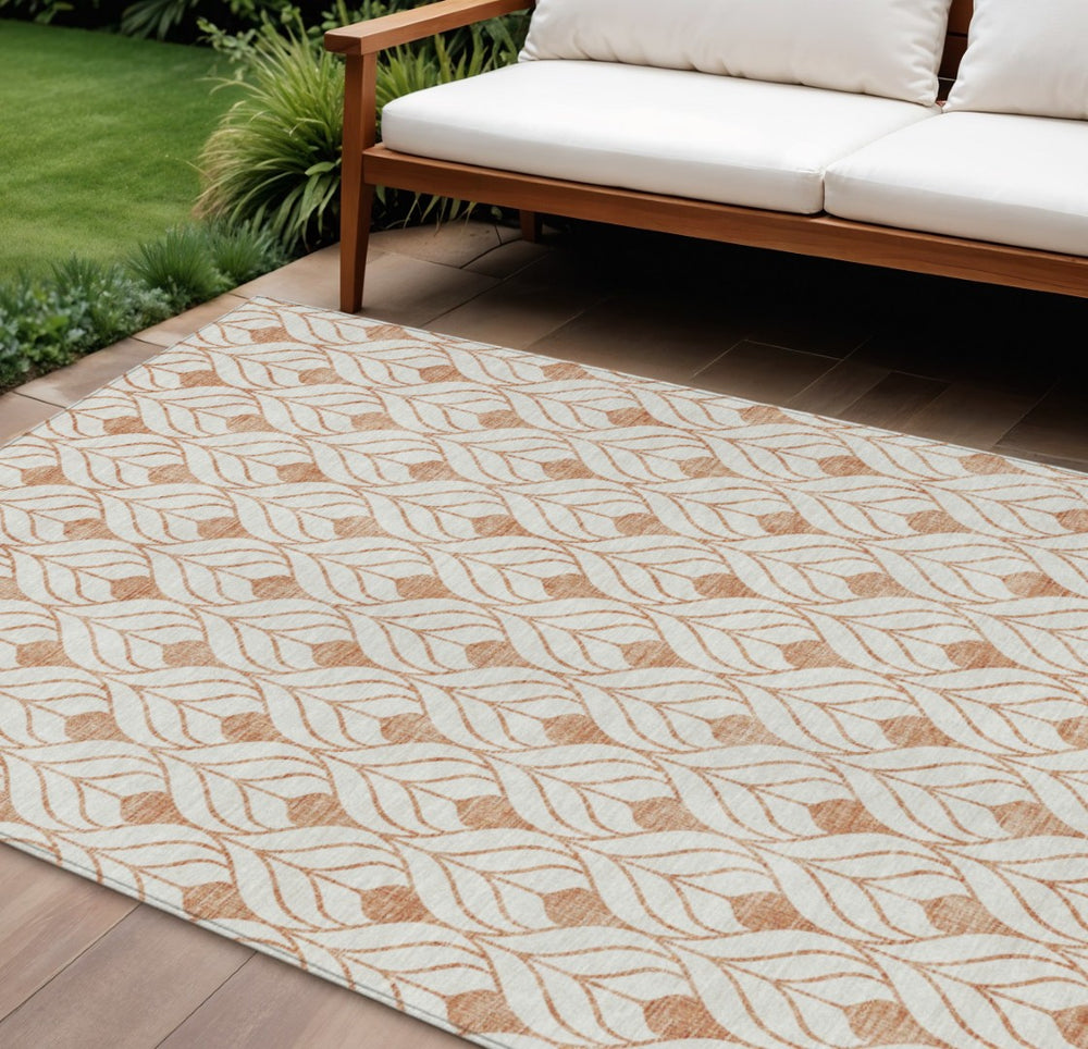 HomeRoots 5' Salmon and Beige Geometric Indoor Outdoor Area Rug - Stylish, Durable, Washable, Versatile Design 8' X 10' 595766