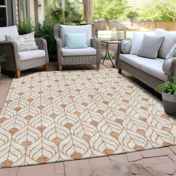 Homeroots 3' Beige And Ivory Geometric Washable Area Rug For Indoor & Outdoor Spaces, Durable And Stylish 8' X 10' Polyester 595766
